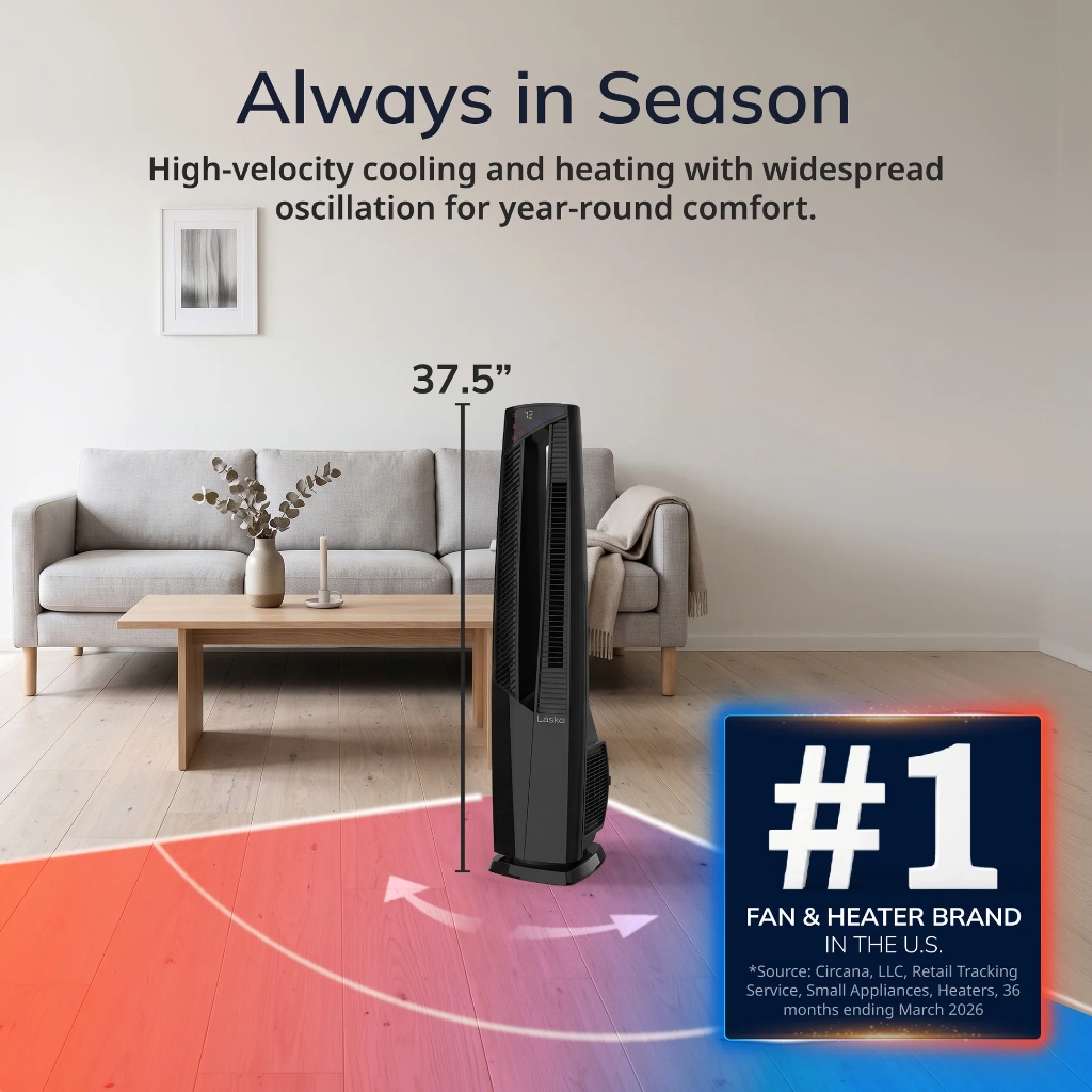 Lasko DUO Comfort 37.5-Inch Height and Widespread Oscillation for Year-Round Comfort